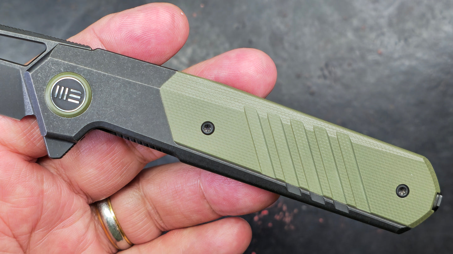 WeKnife Arsenal Titanium/Integral Green G10 3.56" CPM-20CV Black Stonewashed (NEW)