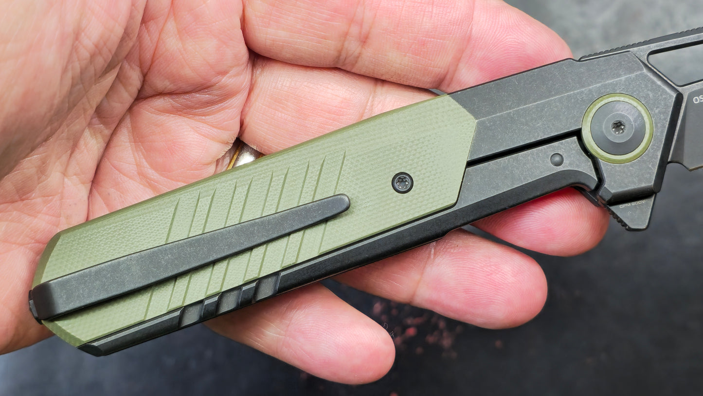 WeKnife Arsenal Titanium/Integral Green G10 3.56" CPM-20CV Black Stonewashed (NEW)