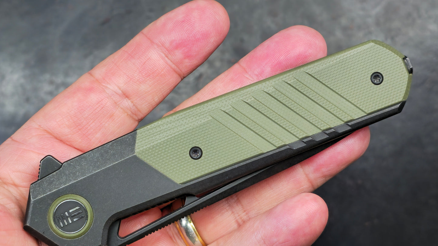 WeKnife Arsenal Titanium/Integral Green G10 3.56" CPM-20CV Black Stonewashed (NEW)