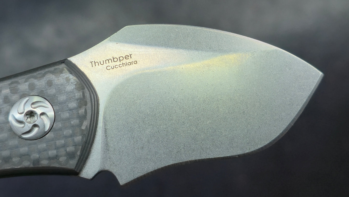 Kizer Thumbper Long Fixed Blade Carbon Fiber Handle 2" S35VN Stonewashed Blade, Kydex Sheath