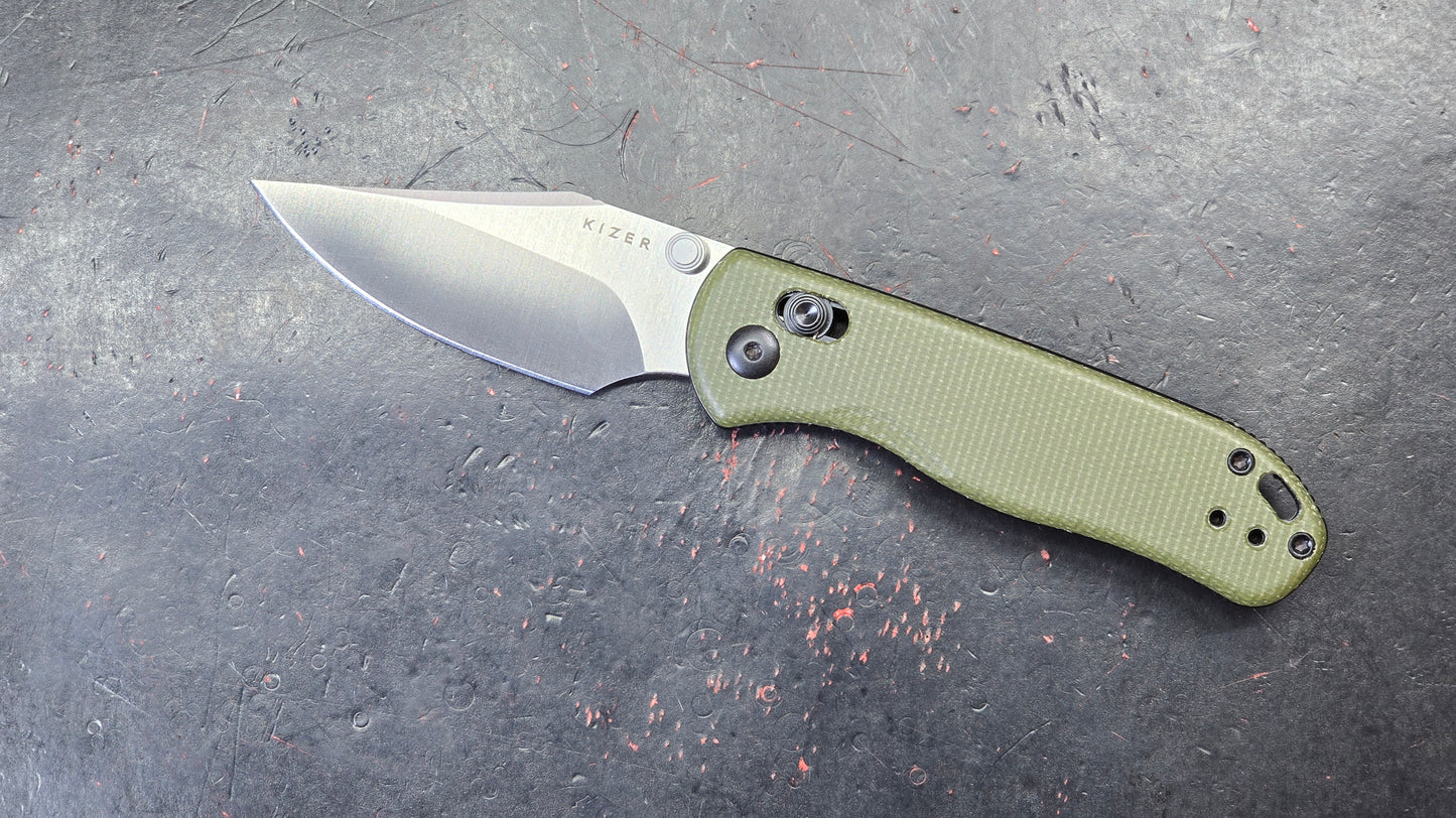 Kizer Drop Bear 2 Green Micarta Handle Nitro-V Clip Point (NEW)