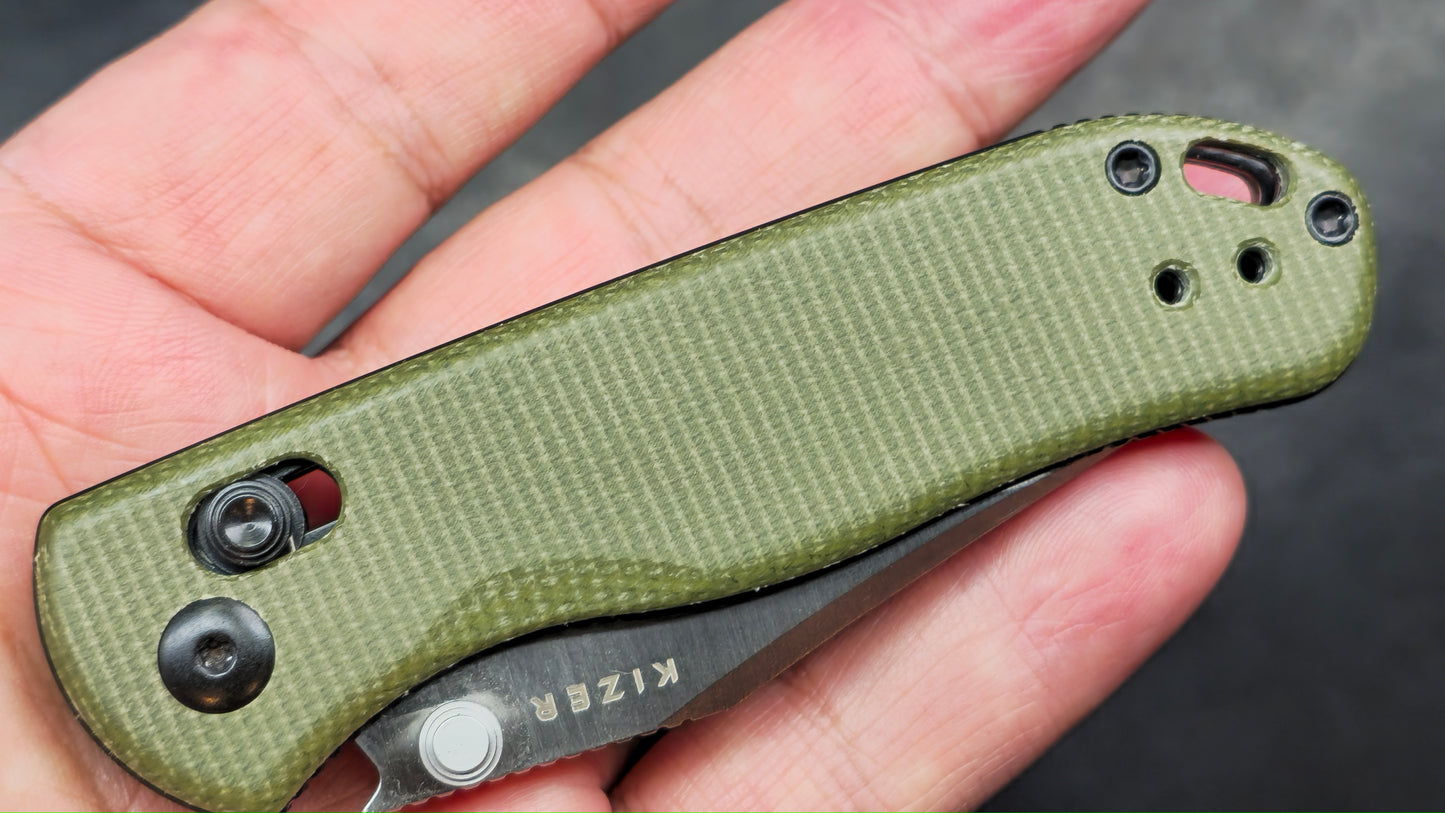 Kizer Drop Bear 2 Green Micarta Handle Nitro-V Clip Point (NEW)
