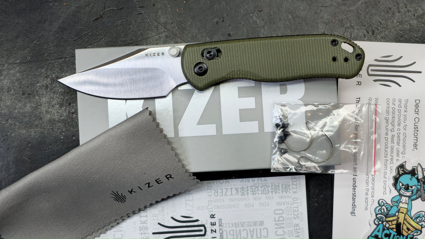Kizer Drop Bear 2 Green Micarta Handle Nitro-V Clip Point (NEW)