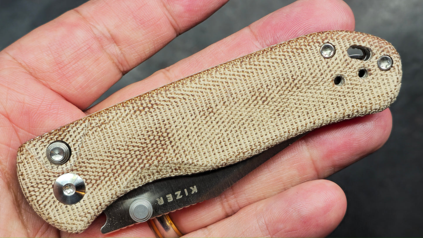 Kizer Drop Bear 2 Brown Micarta Handle Nitro-V Clip Point (NEW)