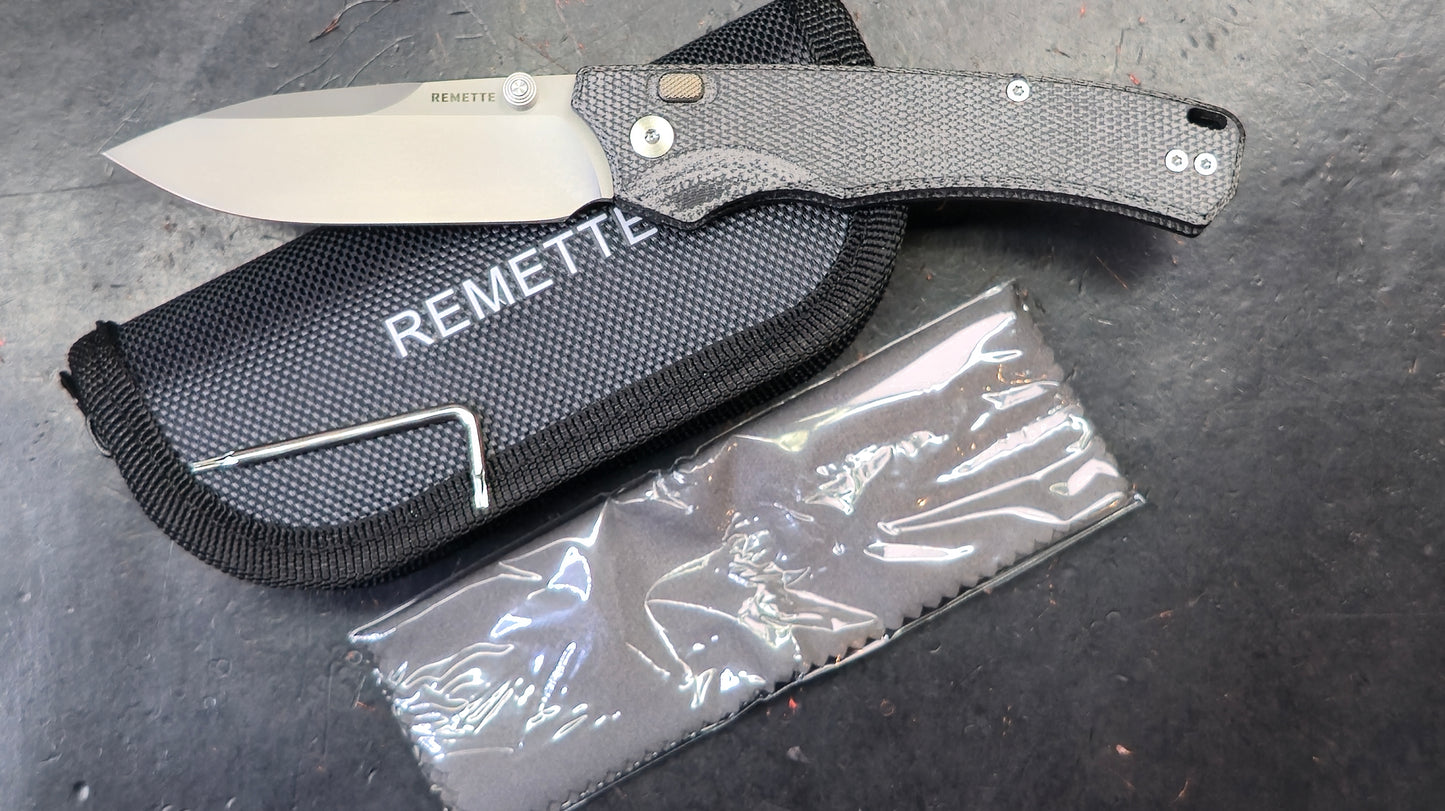 Remette WD107 Button Lock Micarta Handle 14C28N Blade, (NEW)