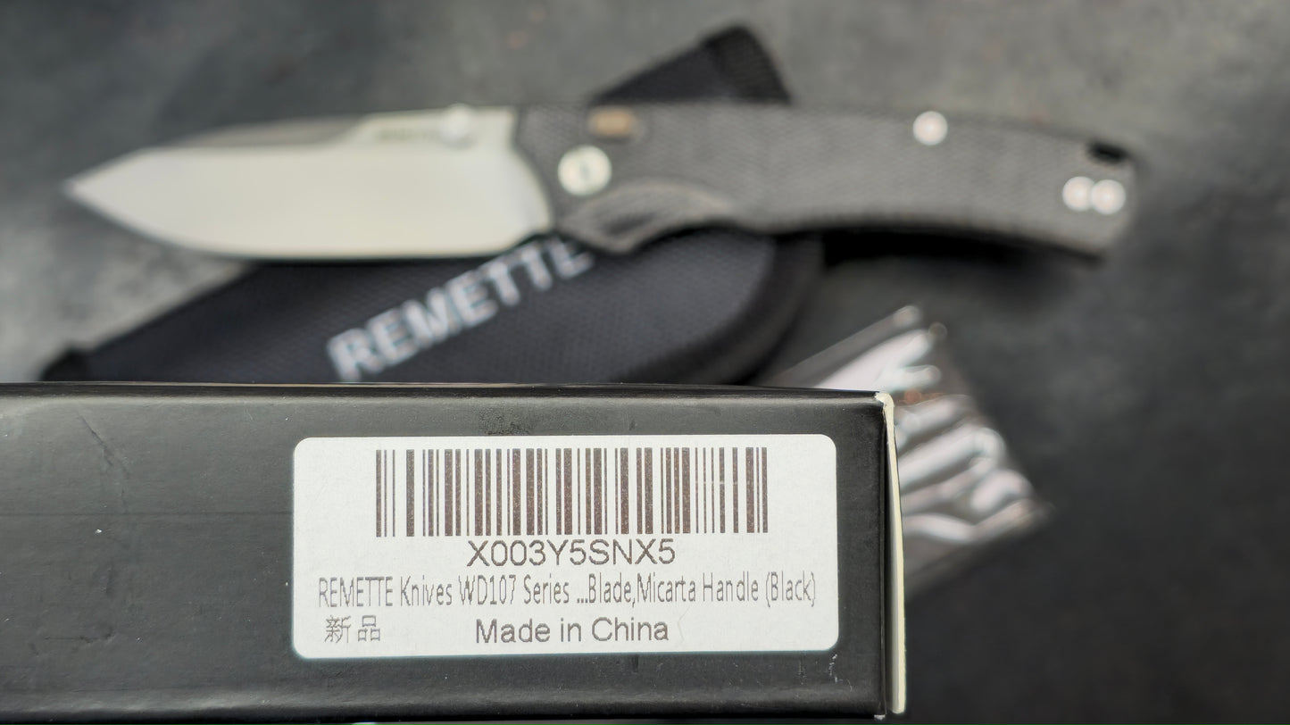 Remette WD107 Button Lock Micarta Handle 14C28N Blade, (NEW)