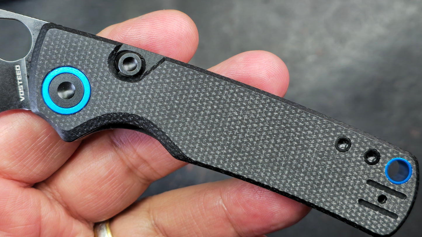 Vosteed Porcupine Button Liner Lock Black Micarta Handle 14C28N (New)