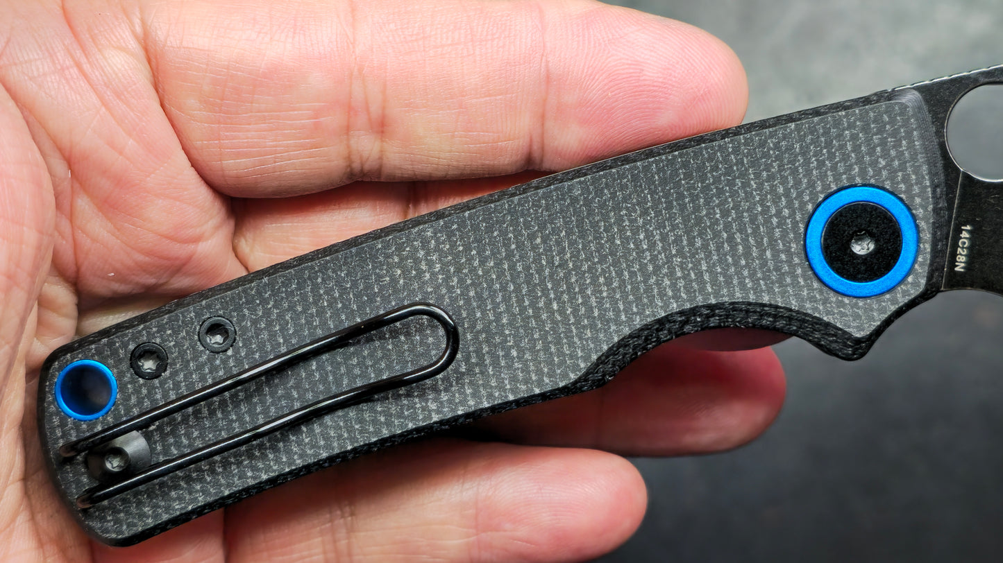 Vosteed Porcupine Button Liner Lock Black Micarta Handle 14C28N (New)