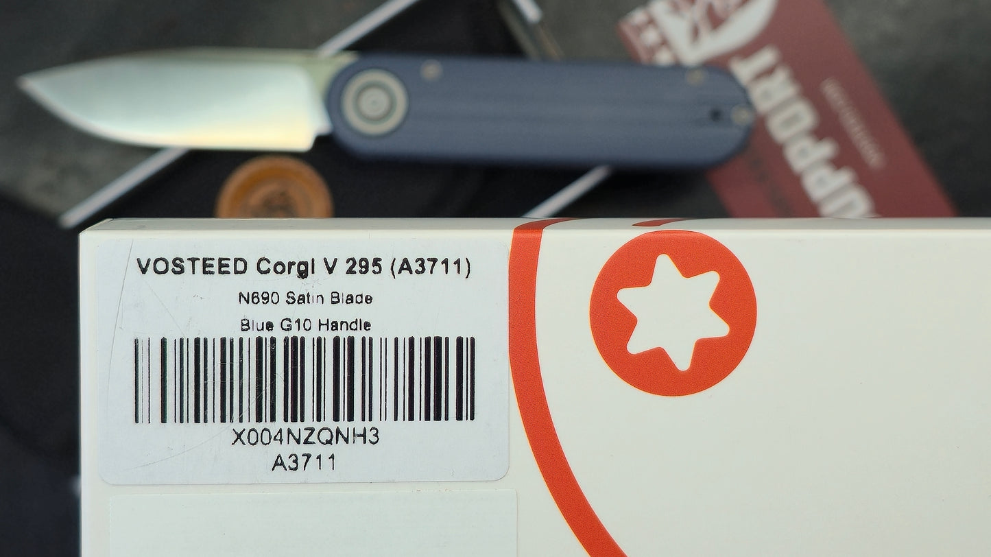 Vosteed Corgi V 295 Blue G10 Handle N690 Drop Point (New)