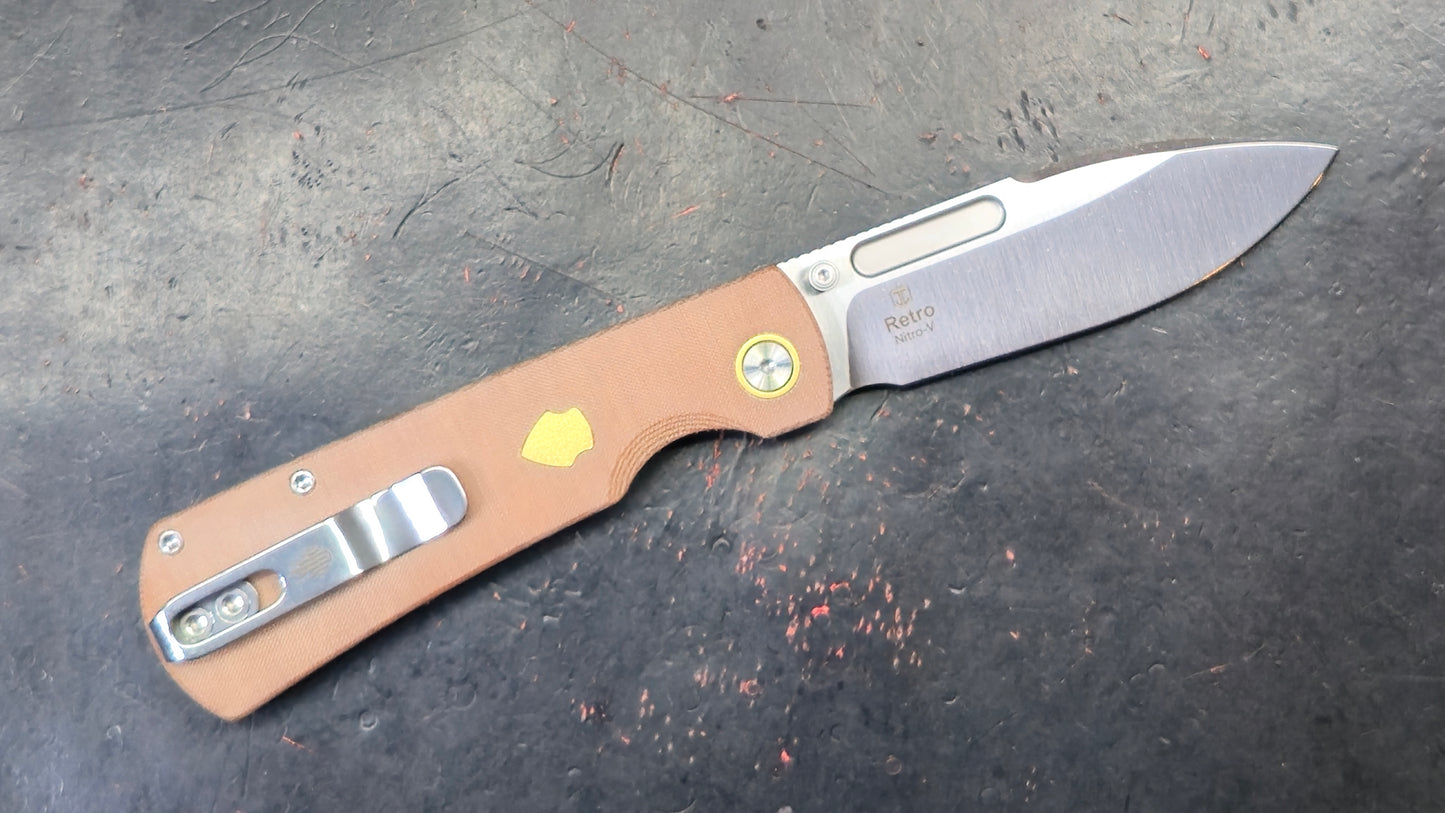 Kizer Retro Khaki Micarta/Brass Handle Nitro-V Drop Point (NEW)