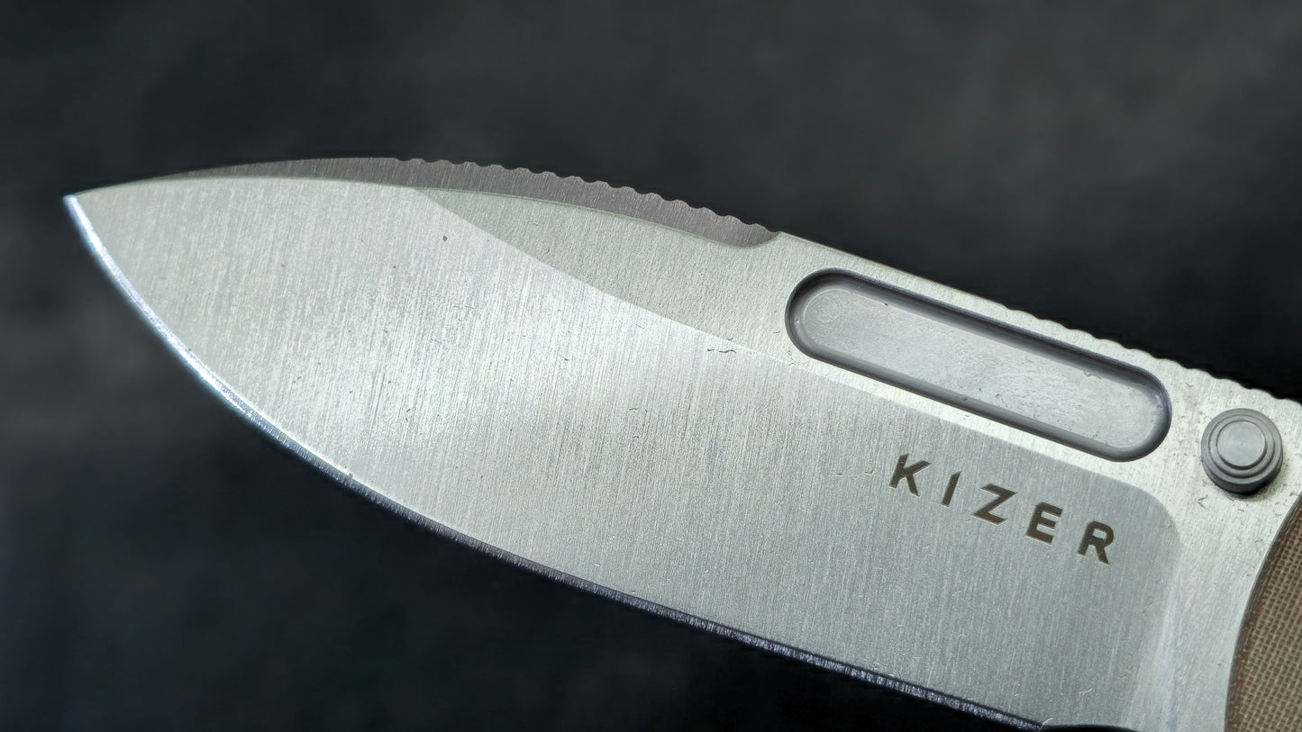 Kizer Retro Khaki Micarta/Brass Handle Nitro-V Drop Point (NEW)