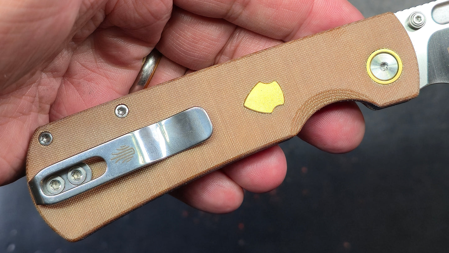 Kizer Retro Khaki Micarta/Brass Handle Nitro-V Drop Point (NEW)