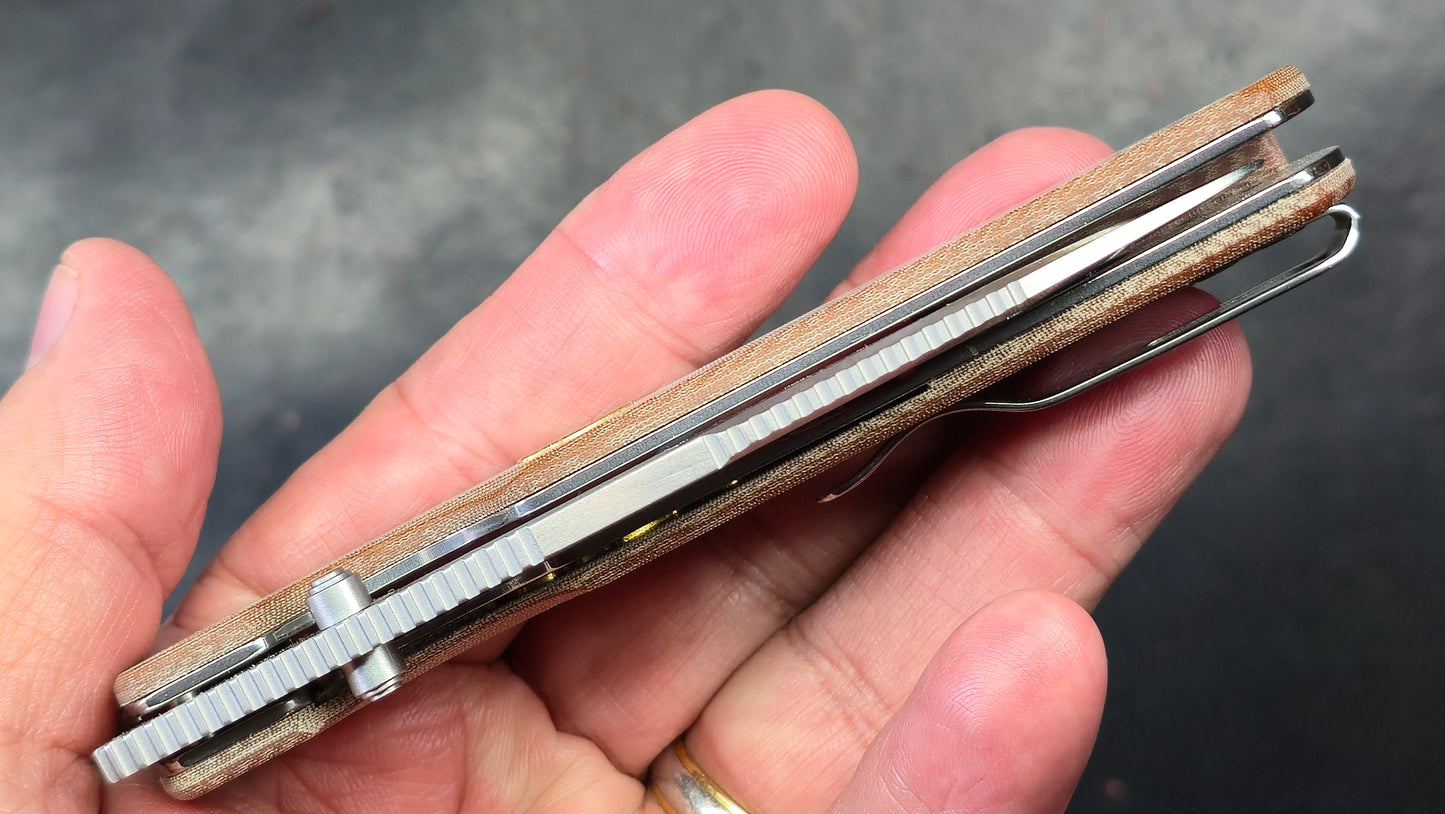 Kizer Retro Khaki Micarta/Brass Handle Nitro-V Drop Point (NEW)