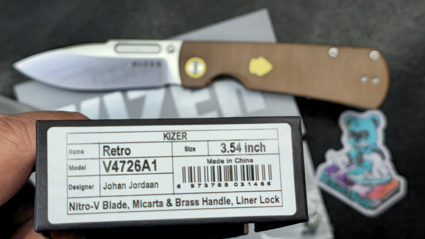 Kizer Retro Khaki Micarta/Brass Handle Nitro-V Drop Point (NEW)