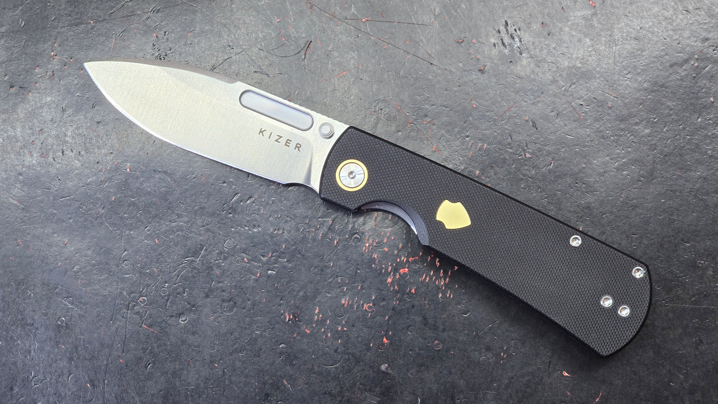 Kizer Retro Black G10/Brass Handle Nitro-V Drop Point (NEW)