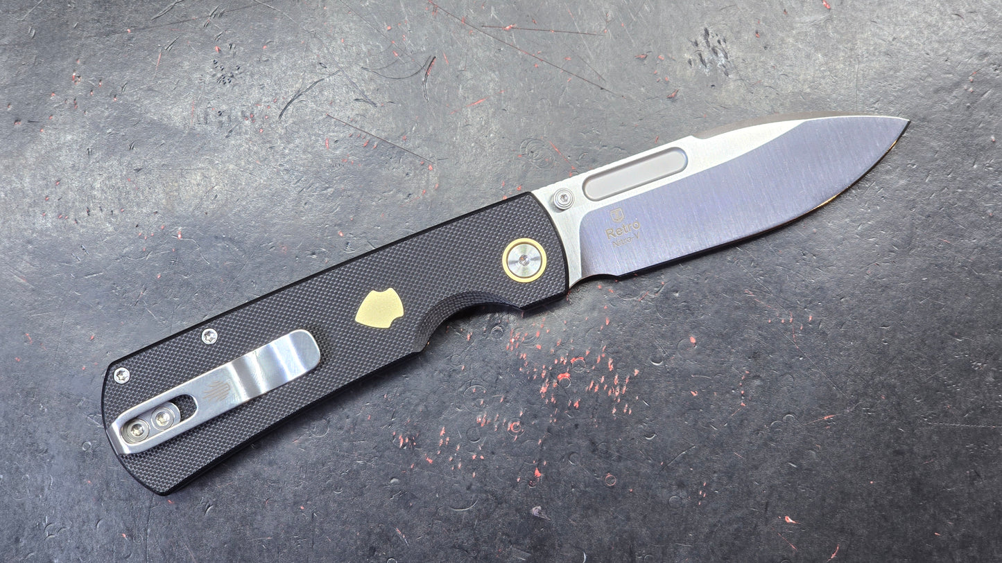Kizer Retro Black G10/Brass Handle Nitro-V Drop Point (NEW)