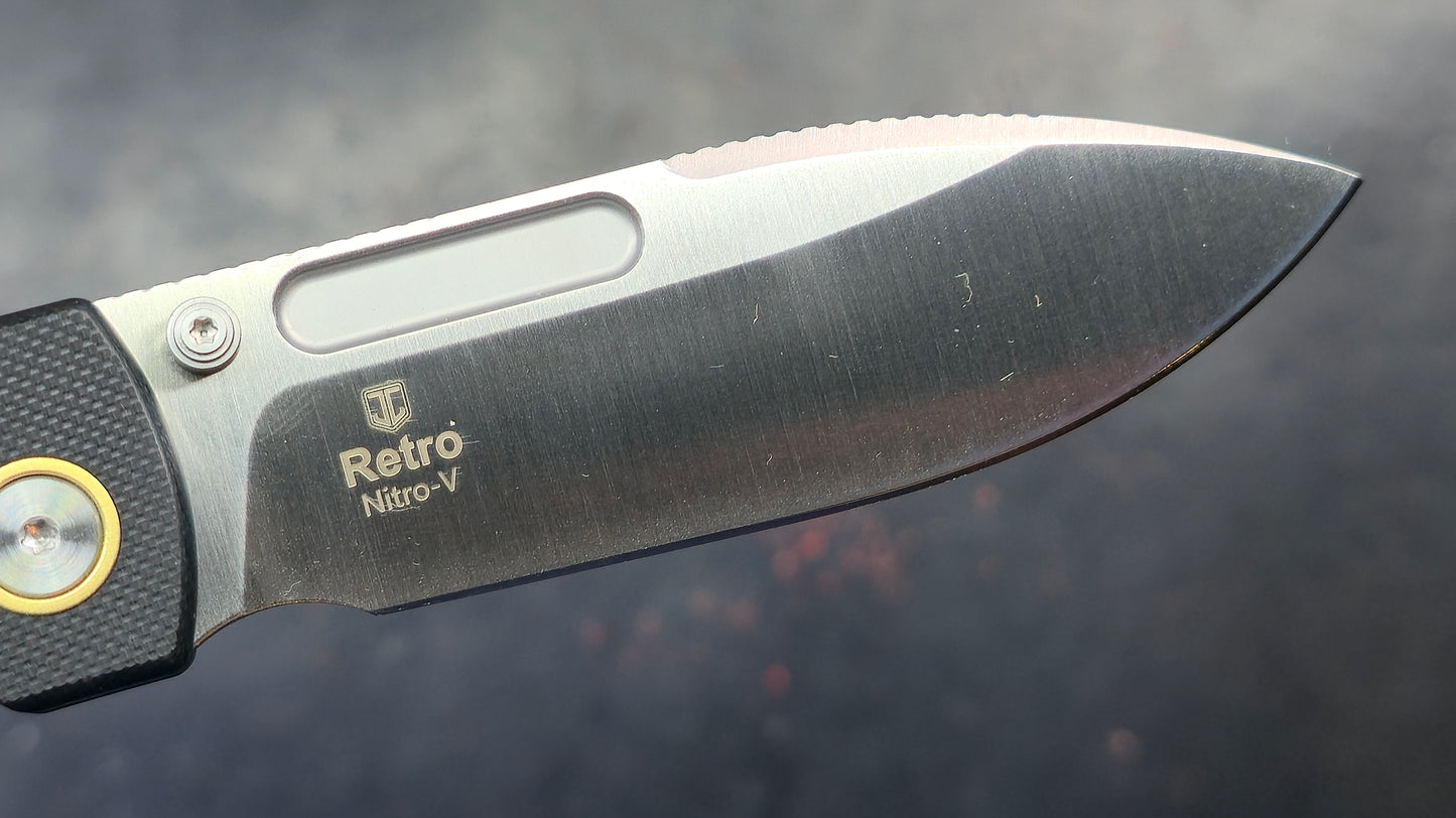 Kizer Retro Black G10/Brass Handle Nitro-V Drop Point (NEW)