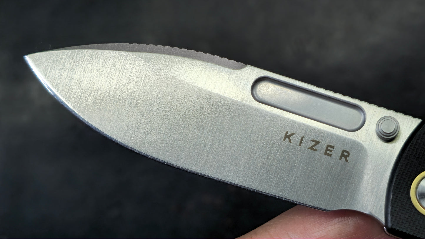 Kizer Retro Black G10/Brass Handle Nitro-V Drop Point (NEW)