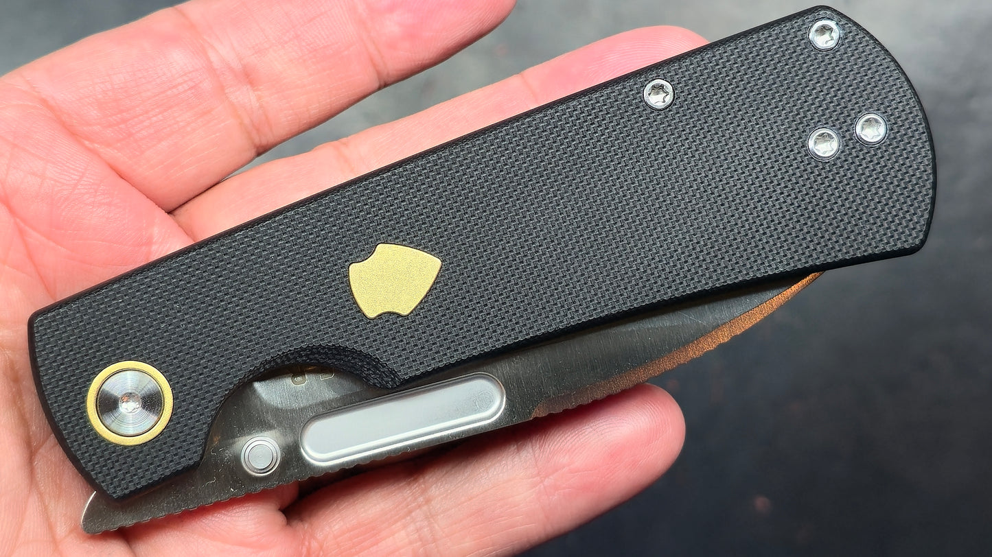 Kizer Retro Black G10/Brass Handle Nitro-V Drop Point (NEW)