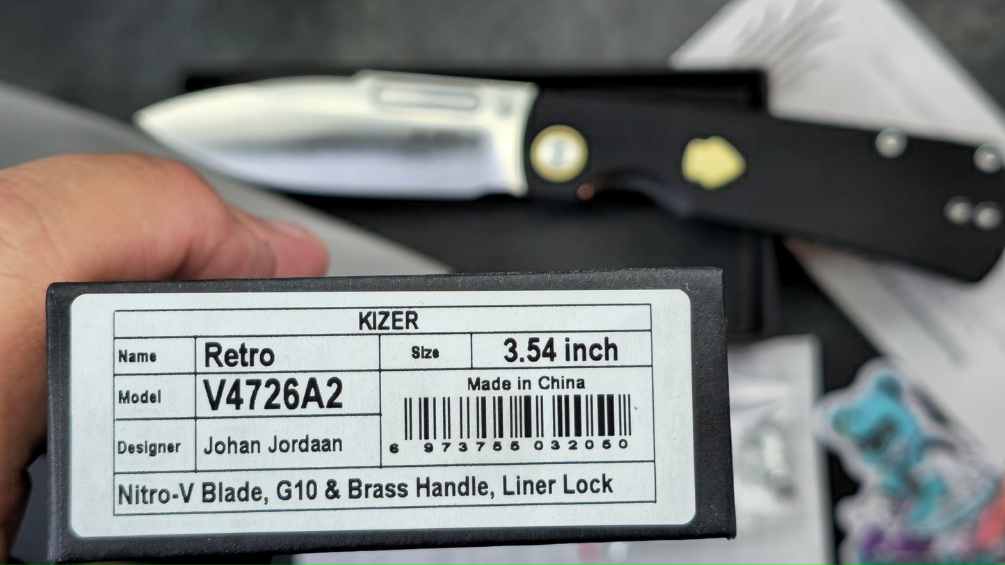 Kizer Retro Black G10/Brass Handle Nitro-V Drop Point (NEW)