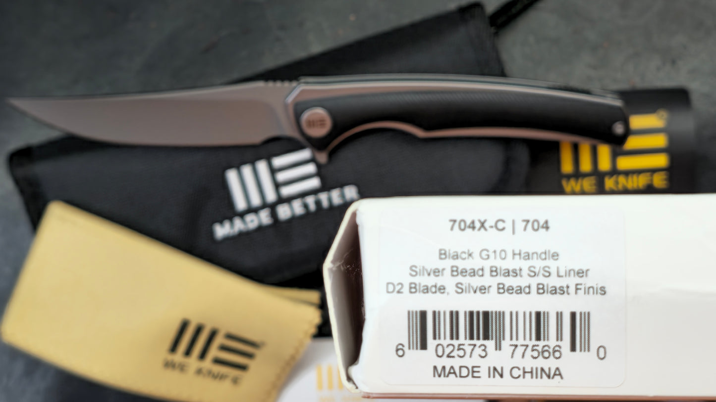 We Knife 704X Black G10 Steel Liners 3.6” D2 (NEW)