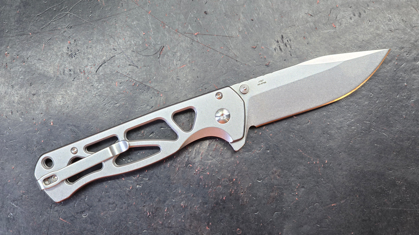 CJRB Chord Button Lock Folding Knife Stainless Skeletonized Handle AR-RPM9 (NEW)