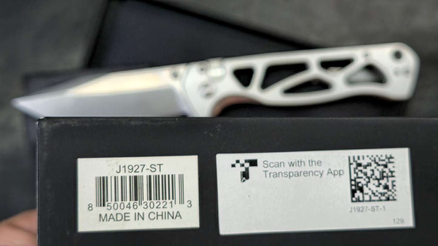 CJRB Chord Button Lock Folding Knife Stainless Skeletonized Handle AR-RPM9 (NEW)