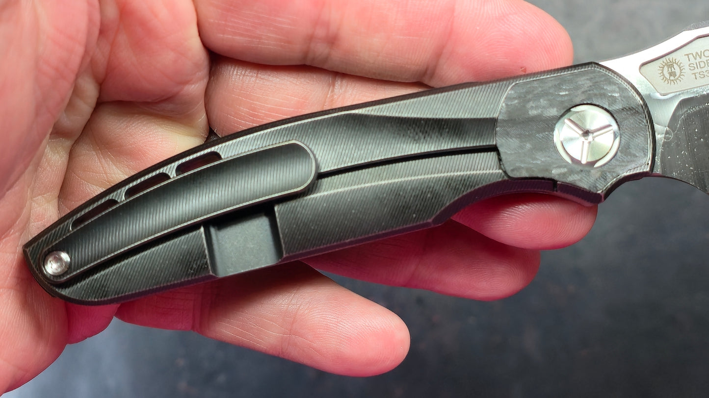TwoSun TS341 Sidewinder Front Flipper Titanium & CF Handle M390 (NEW)