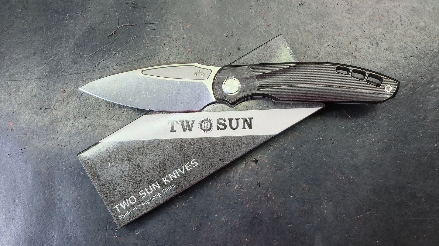 TwoSun TS341 Sidewinder Front Flipper Titanium & CF Handle M390 (NEW)