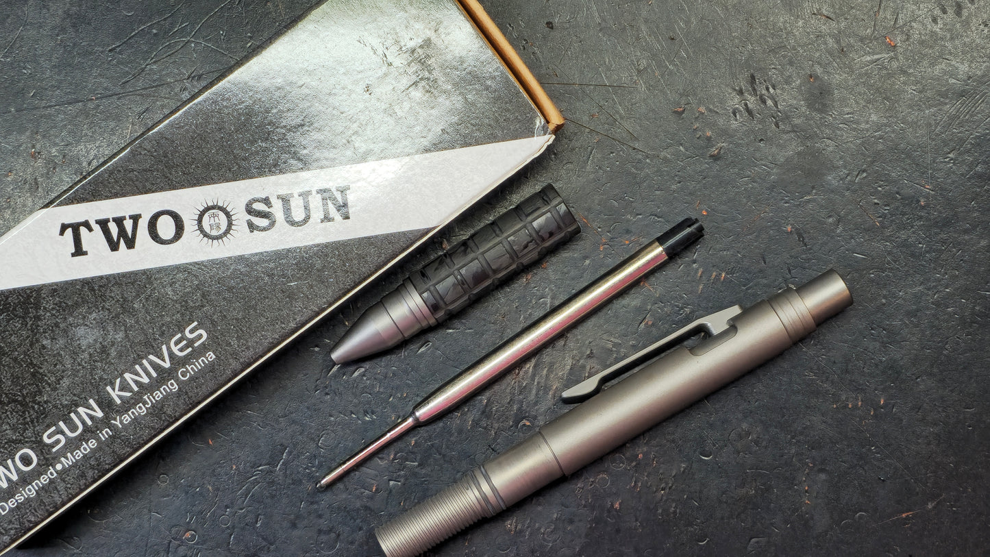TwoSun PEN57 Push Button Carbon Fiber Titanium Body Black Ink (NEW)