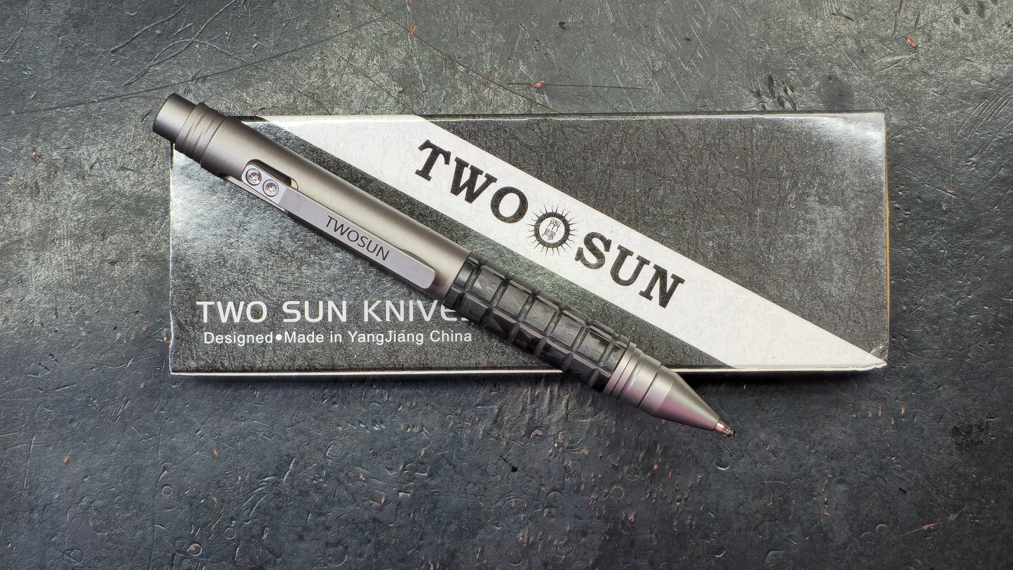 TwoSun PEN57 Push Button Carbon Fiber Titanium Body Black Ink (NEW)