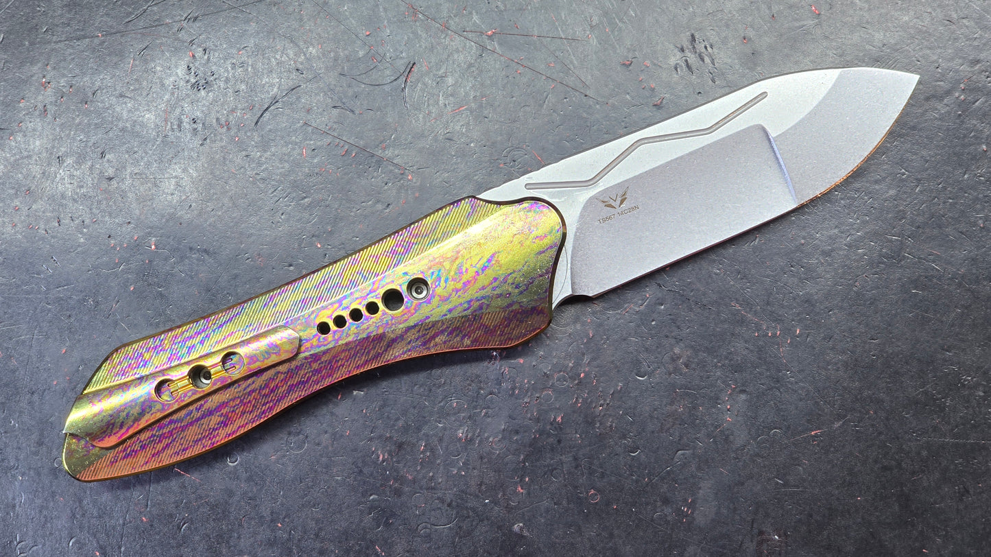 TWOSUN TS567 TC4 (COLOR) Titanium Handle 14C28N Blade (NEW)