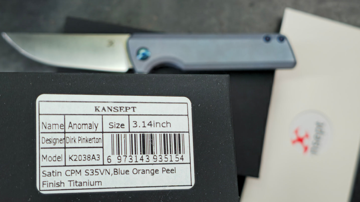 Kansept Anomaly Blue Orange Peel Titanium Handle S35VN (NEW - OPEN BOX) (Copy)