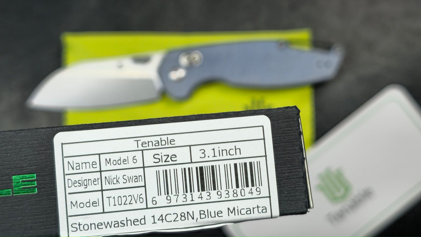 Tenable Model 6 Folding Knife Blue Micarta Handle 14C28N (NEW)