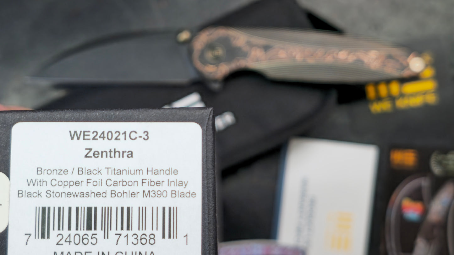 WE Zenthra Bronze/Black Titanium/Copper Foil Carbon Fiber Handle M390 (NEW)