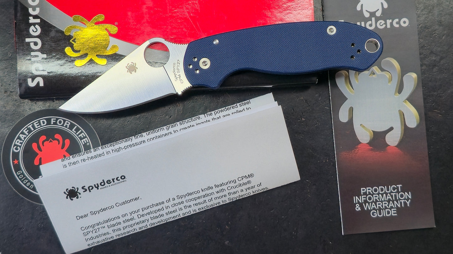 Spyderco Para 3 Folding Knife Blue G10 Handle CPM SPY27 (USED)