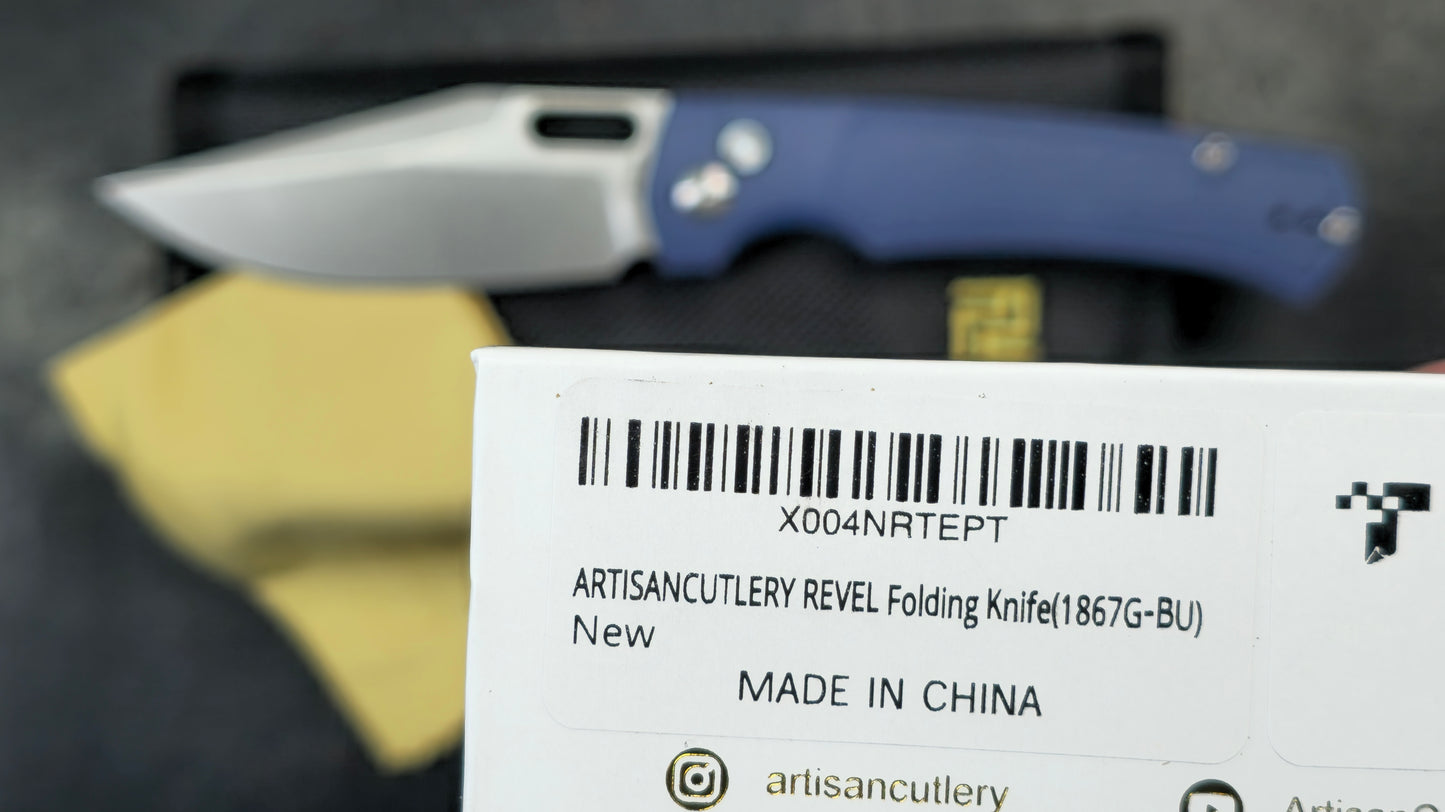 Artisan Cutlery Revel Folding Knife Blue FRN Handle S90V (NEW)