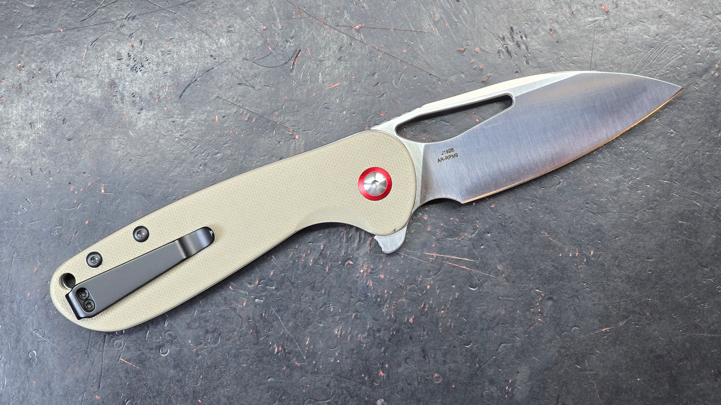 CJRB Lago Folding Knife Tan G10 Handle AR-RPM9 (NEW)