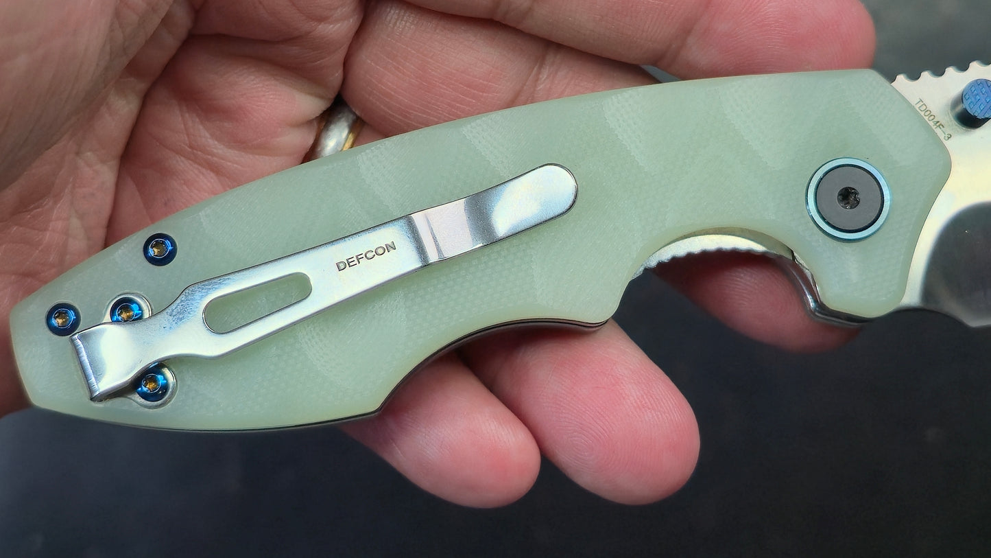 Defcon Revive TD004F-3 Jade Sculpted G10 Handle 14C28N Plain Edge Satin (NEW)