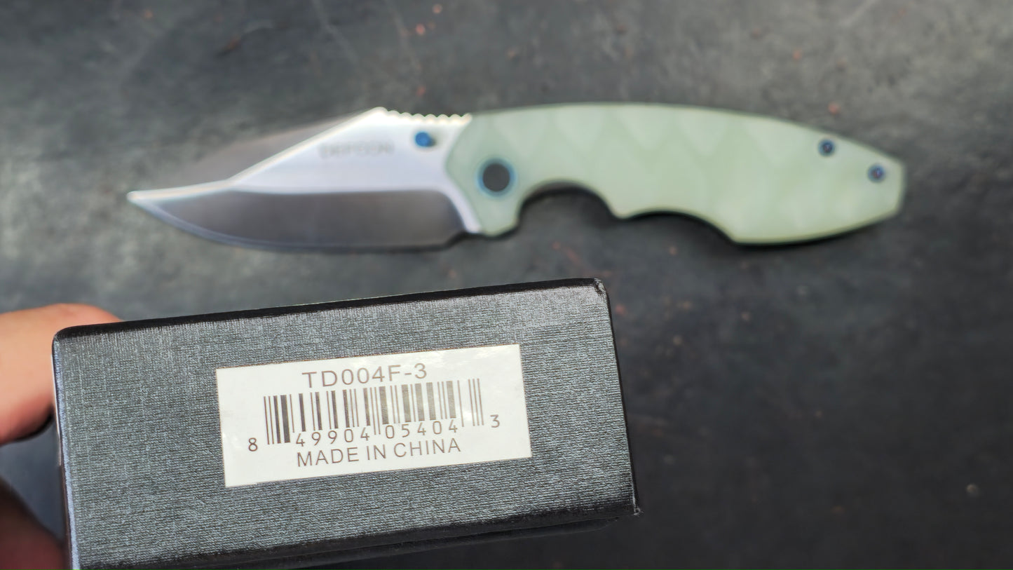 Defcon Revive TD004F-3 Jade Sculpted G10 Handle 14C28N Plain Edge Satin (NEW)