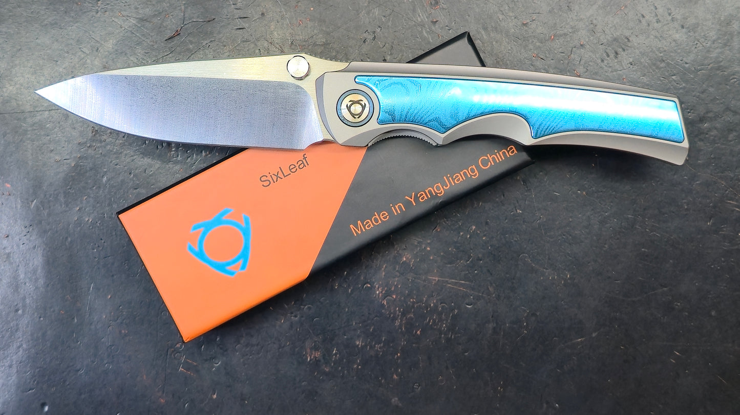 Sixleaf SL-79 Titanium / Aluminum Damascus 10CR15MOV (NEW)
