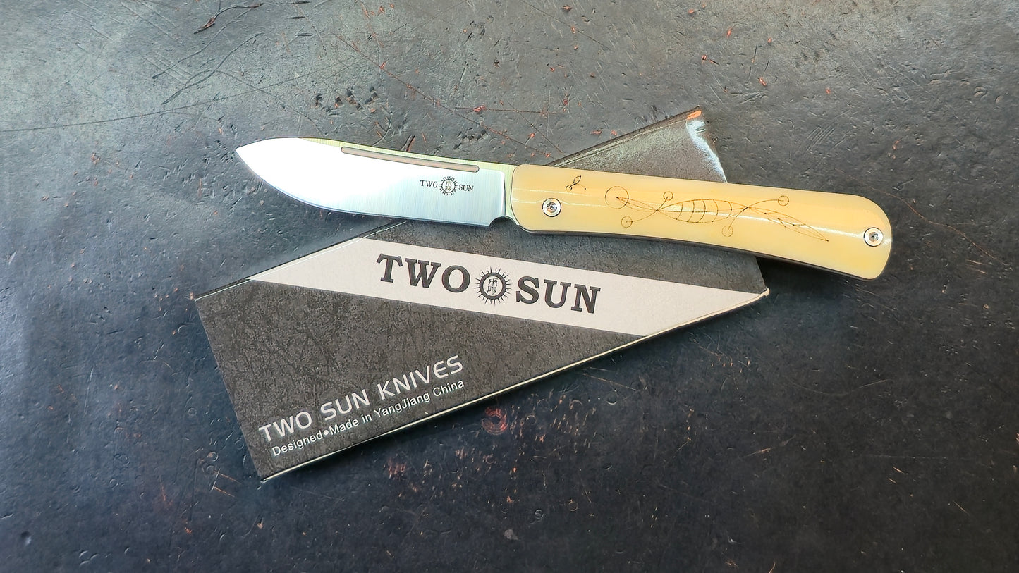 Twosun TS197 Slip Joint Bone Titanium M390 (NEW)