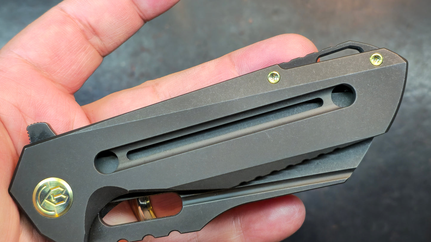 Kubey Atlas Folding Knife Black Titanium Handle S35VN