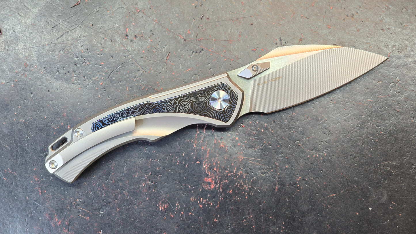 SixLeaf Folding Knife Blue Titanium Handle 14C28N
