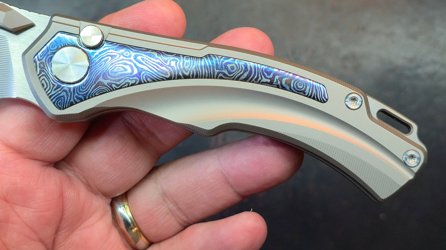 SixLeaf Folding Knife Blue Titanium Handle 14C28N