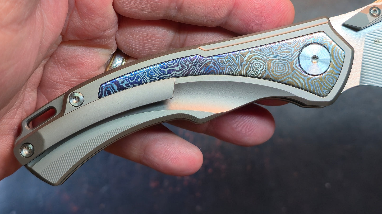 SixLeaf Folding Knife Blue Titanium Handle 14C28N