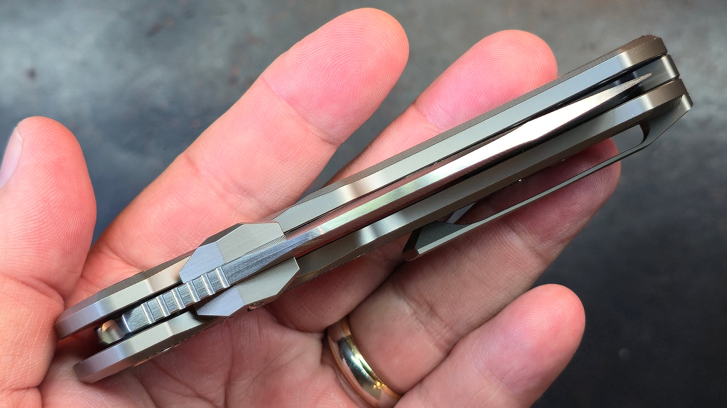 SixLeaf Folding Knife Blue Titanium Handle 14C28N