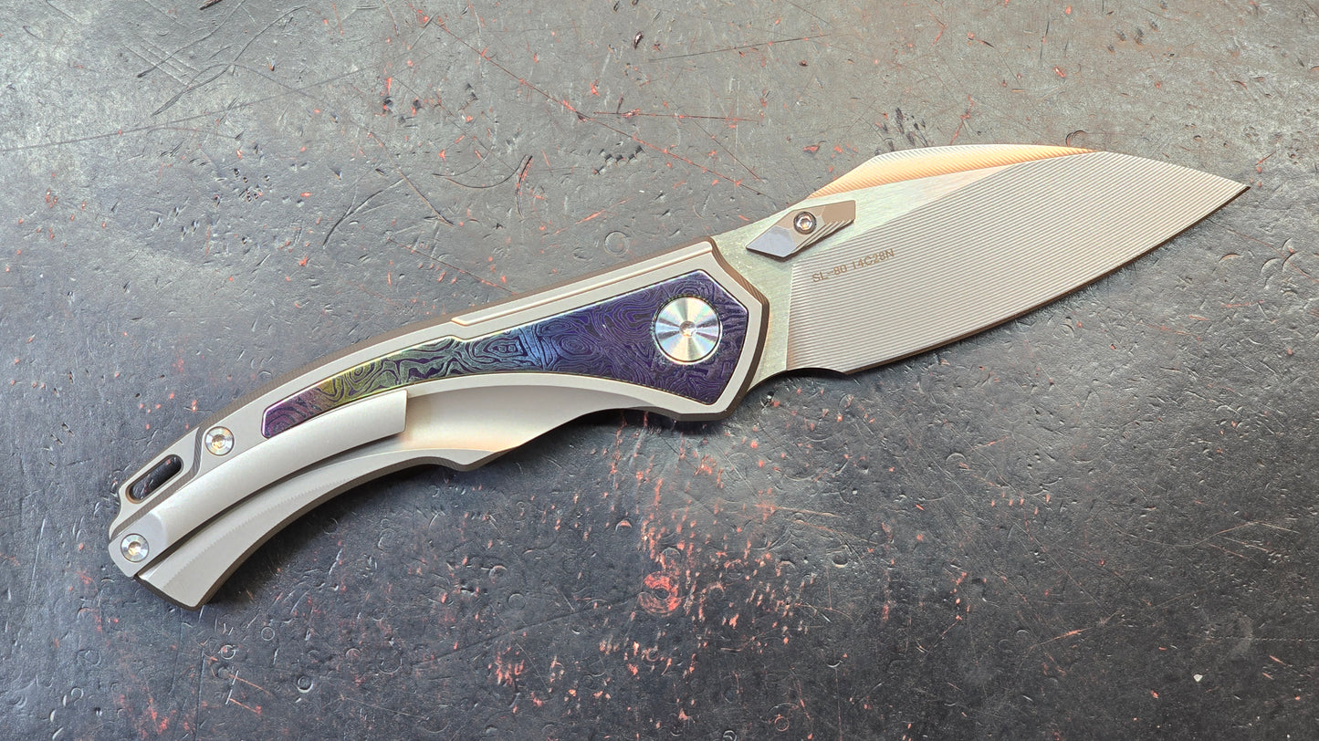 SixLeaf Folding Knife Yellow Titanium Handle 14C28N