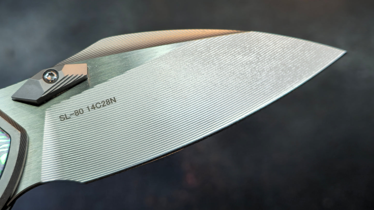 SixLeaf Folding Knife Yellow Titanium Handle 14C28N
