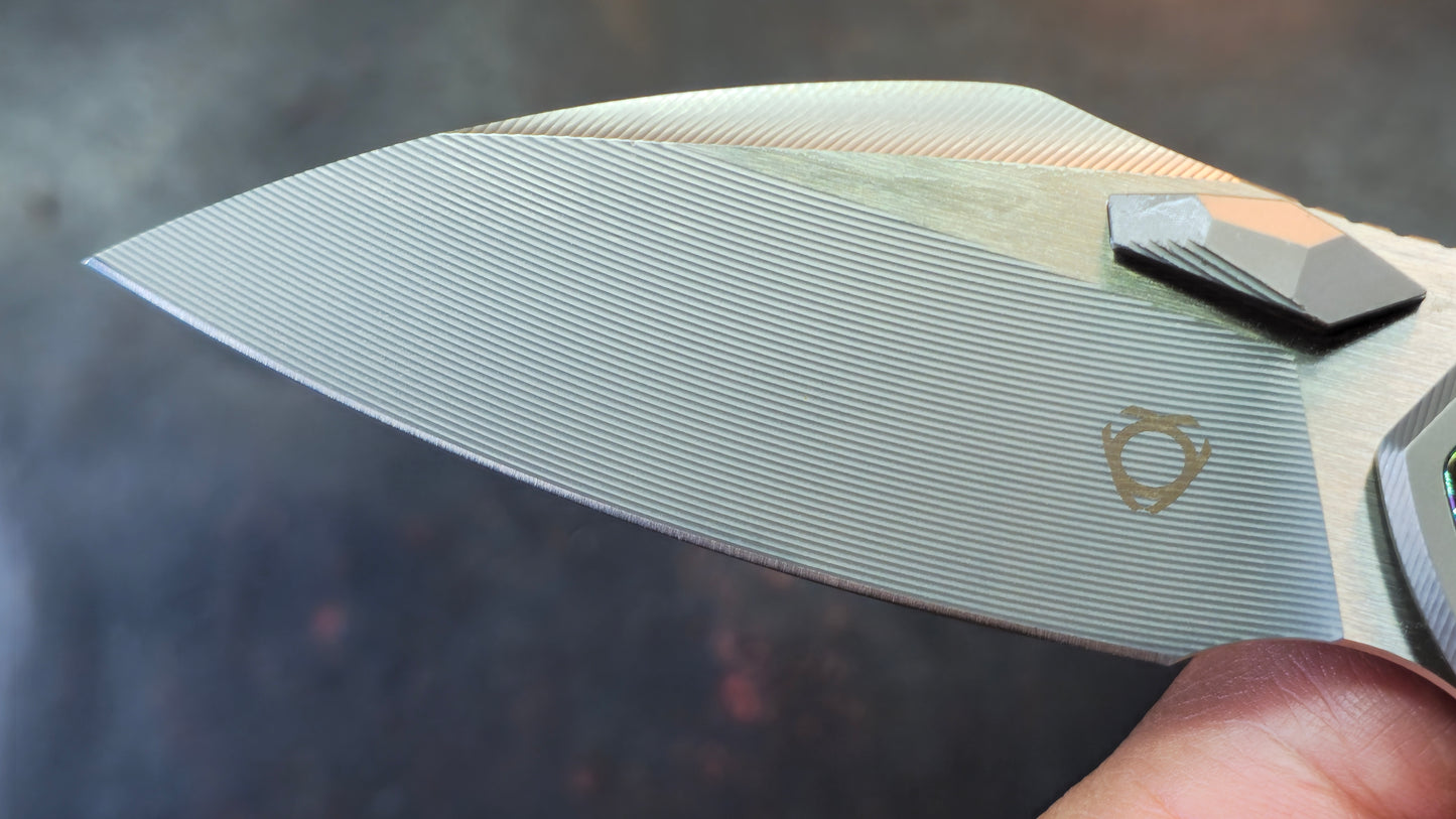 SixLeaf Folding Knife Yellow Titanium Handle 14C28N